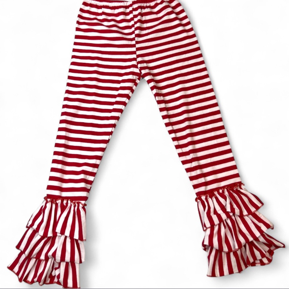 Girls Boutique Unbranded Red & White Striped Ruffle Pants Leggings Size 5 NWOT